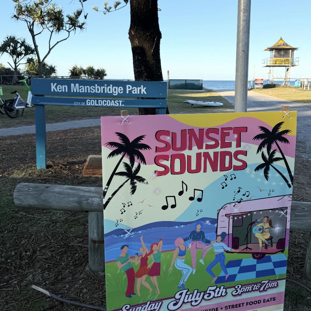 Only Good Times Events Company - Food trucks, markets, car shows Facebook ad: Sunset Sounds, This Sunday at Mermaid Beach!