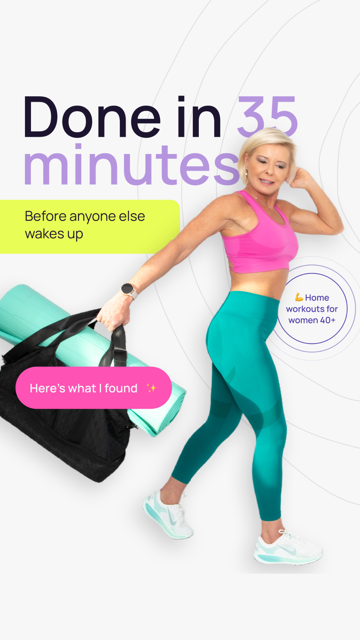 fit busy mum Facebook ad: Done in 35 Minutes. From Your Living Room.