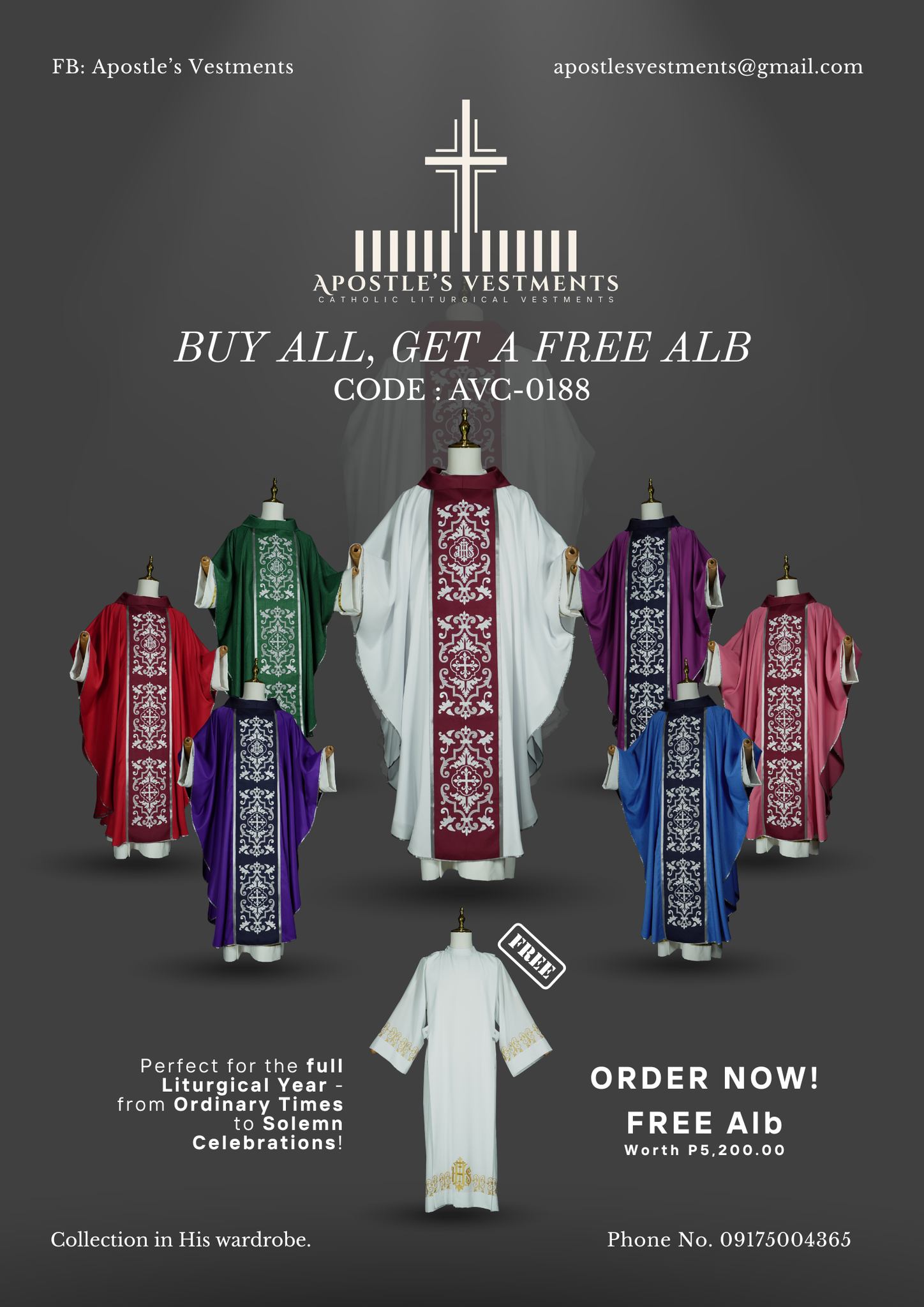 Apostle’s Vestments Facebook ad: 7-COLOR VESTMENT SET