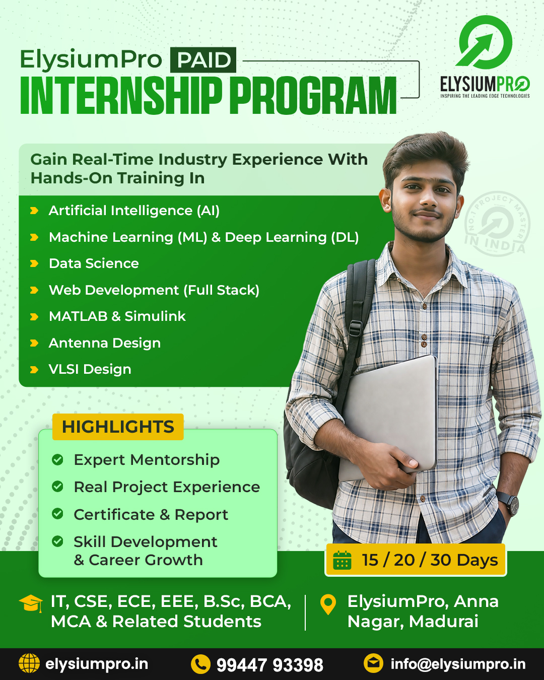 ElysiumPro Project Center Facebook ad: till searching for the right internship?