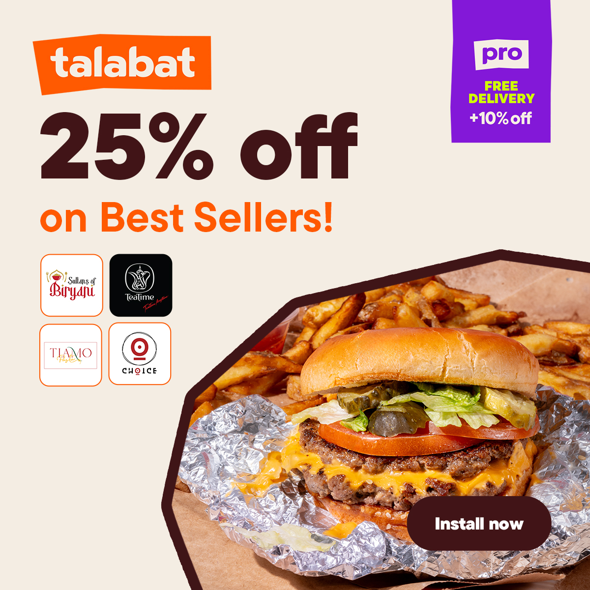Talabat Facebook ad: Treat yourself: 25% off