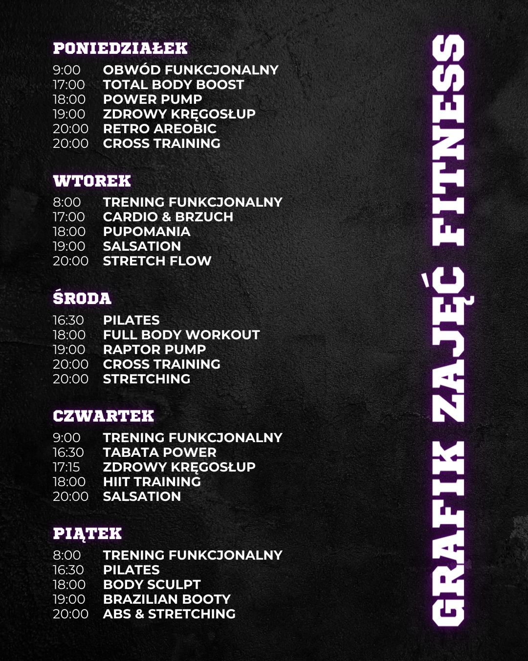 RaptorGym Lublin Facebook ad: Przedstawiamy grafik zajęć fitnes na siłowni.