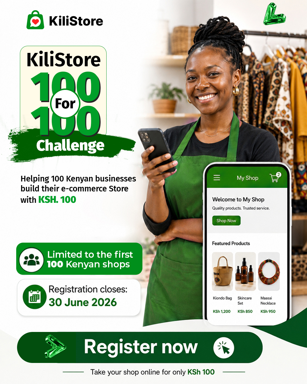 KiliMax Software Facebook ad: KiliStore | KiliStore 100 for 100 Challenge