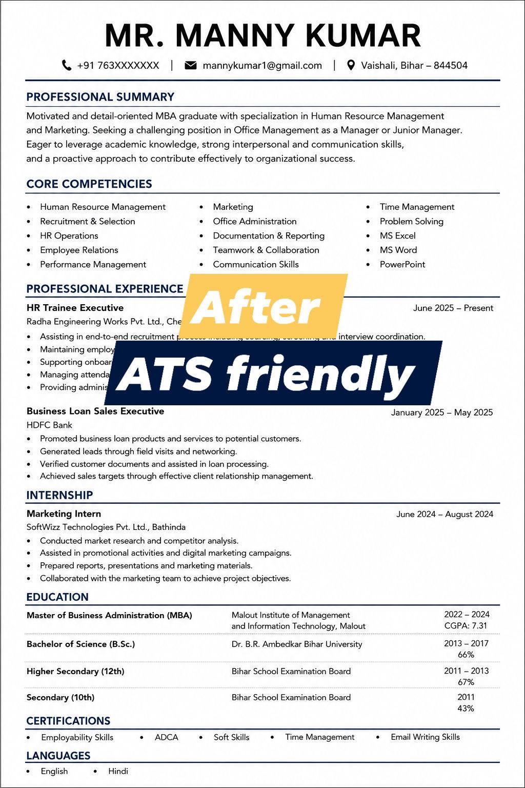 Akhirul Sheikh Facebook ad: Before vs After Resume Transformation