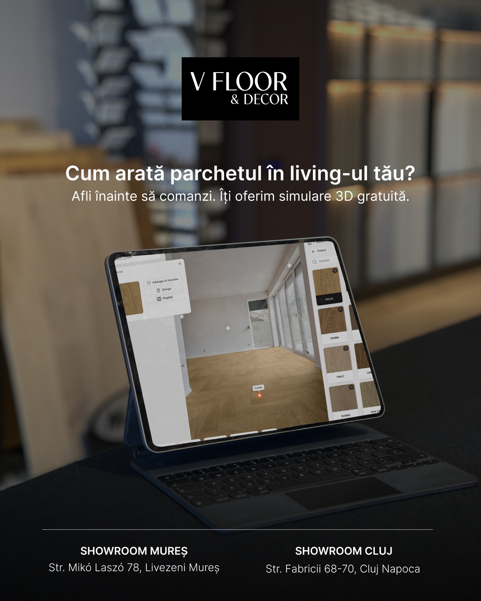 V FLOOR & DECOR Facebook ad: Showroom parchet
