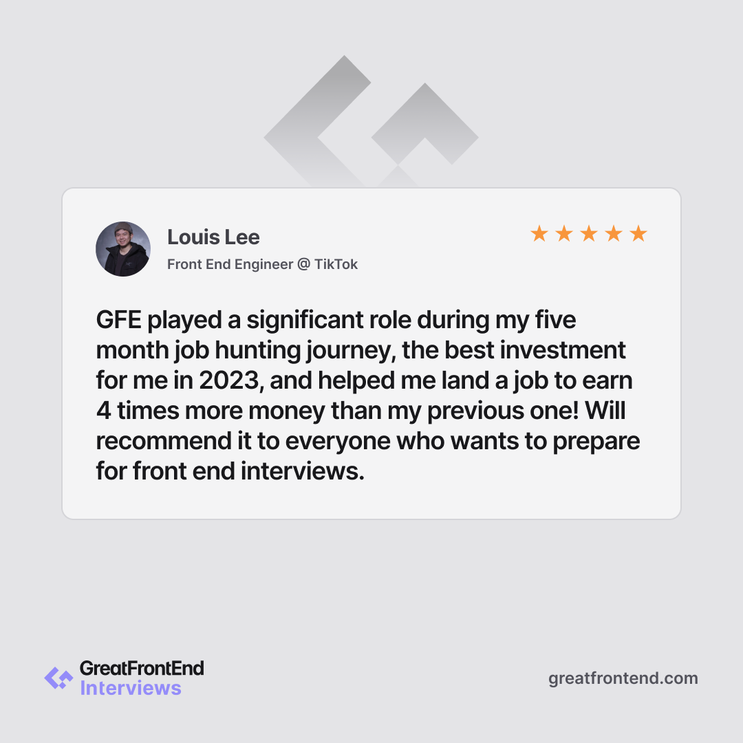GreatFrontEnd Facebook ad: Join thousands of happy front-end engineers we have…