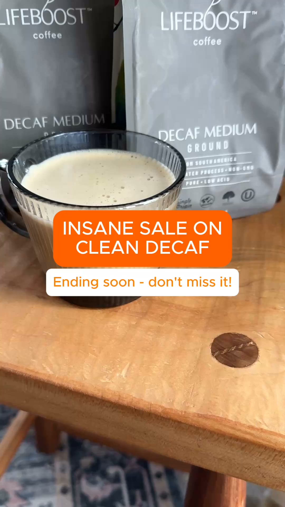 Lifeboost Coffee Facebook ad: Smooth flavor. Clean ingredients. Real decaf.