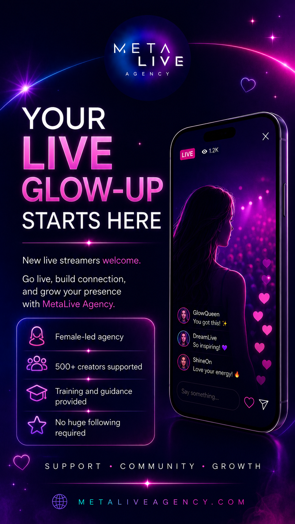 Metalive Agency Facebook ad: Start Your Live Streaming Journey