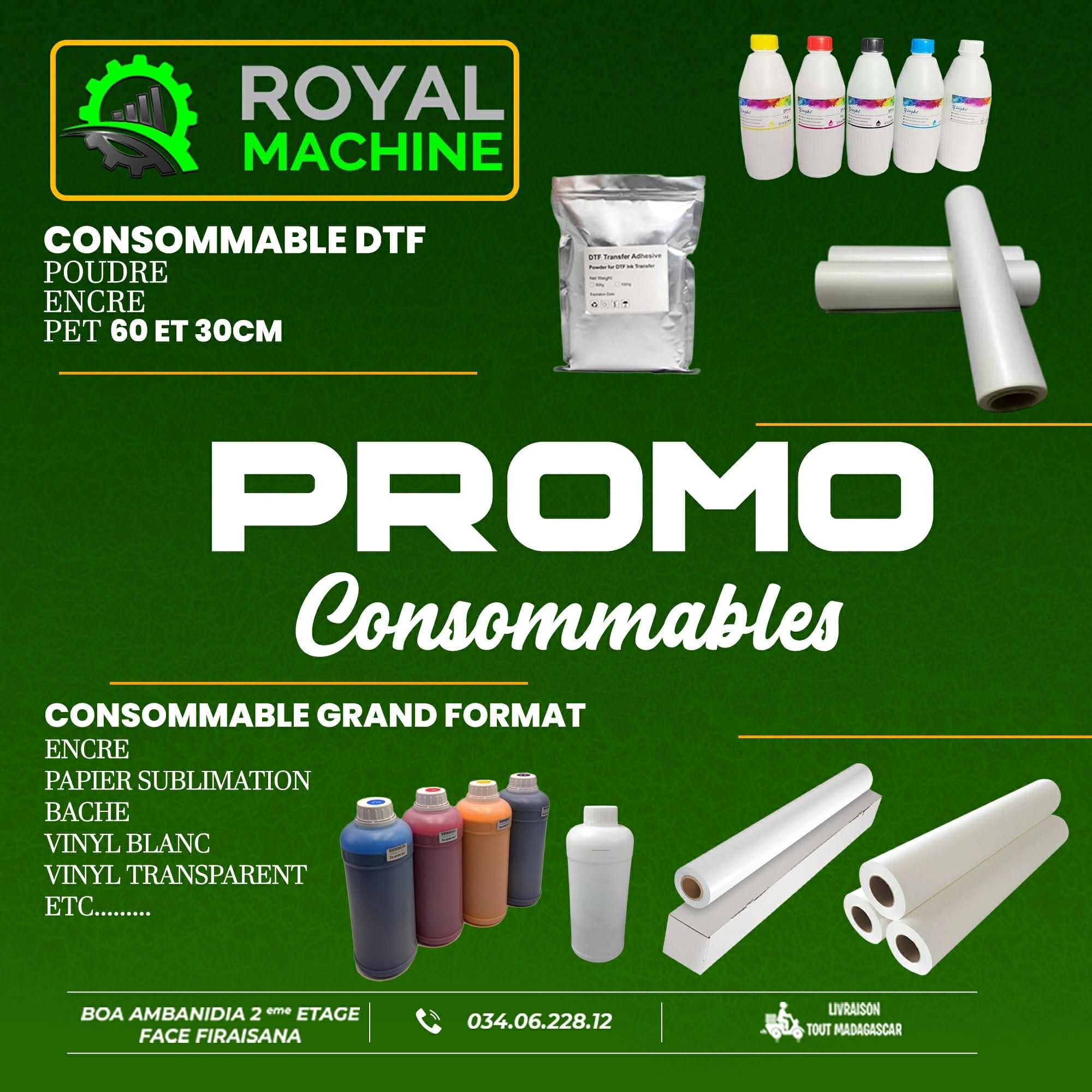 Royal Machine Inc. Facebook ad: PROMOTIONS CONSOMMABLES chez Royal Machine Inc.!