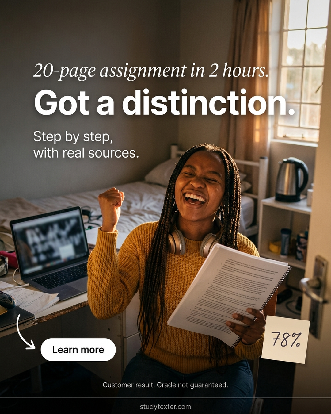 StudyTexter.com Facebook ad: Your assignment in about 2 hours