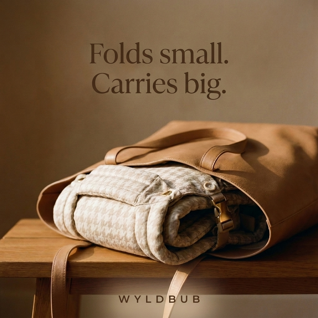 Wyld Bub Facebook ad: Folds small. Carries big.