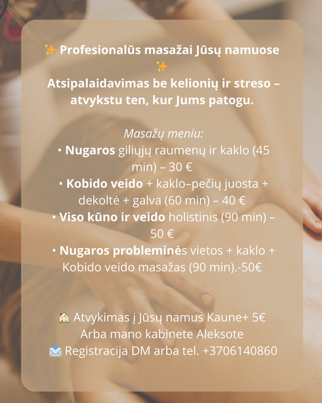 sveikatinimomasazairita Facebook ad: Masažai su atvykimu į jūsų namus Kaune!