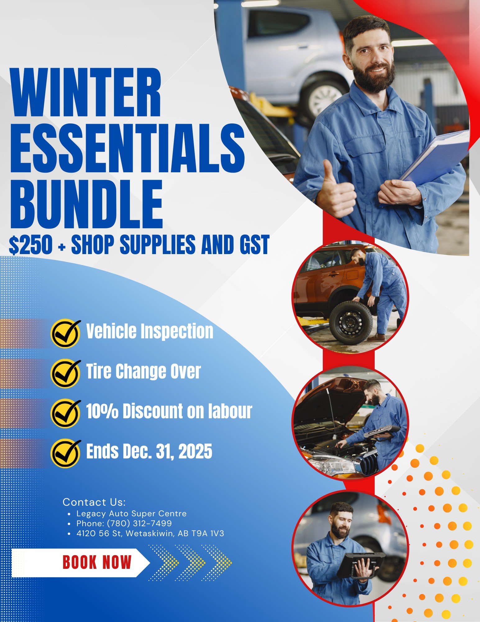 Legacy Auto Super Centre Facebook ad: Winter Essentials Bundle, $250 + Shop Supplies &…