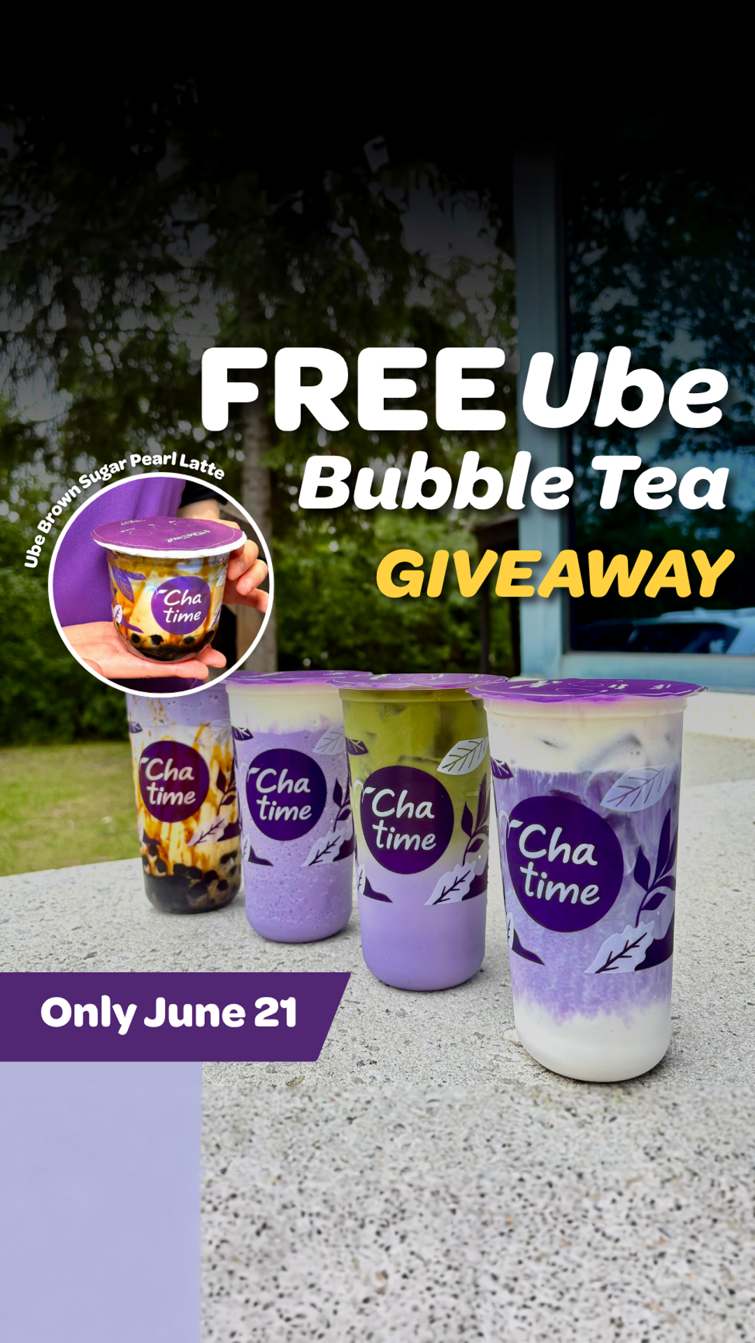 Chatime Canada 日出茶太 Facebook ad: FREE Ube Bubble Tea at Chatime!