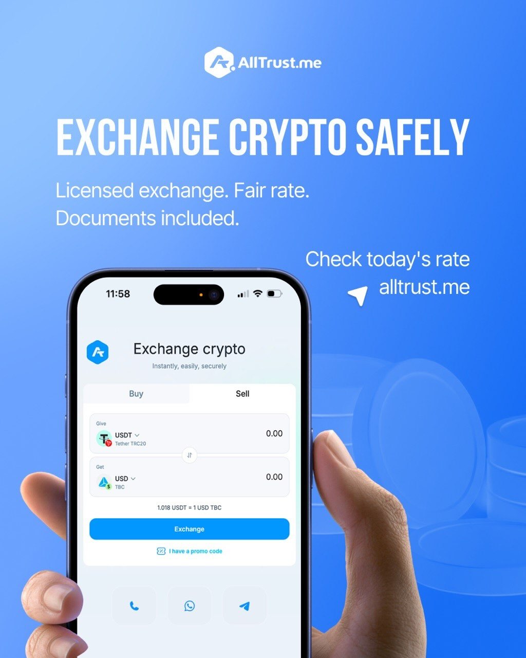 AllTrust.Me - Crypto exchange service Facebook ad: Exchange Crypto Online in seconds