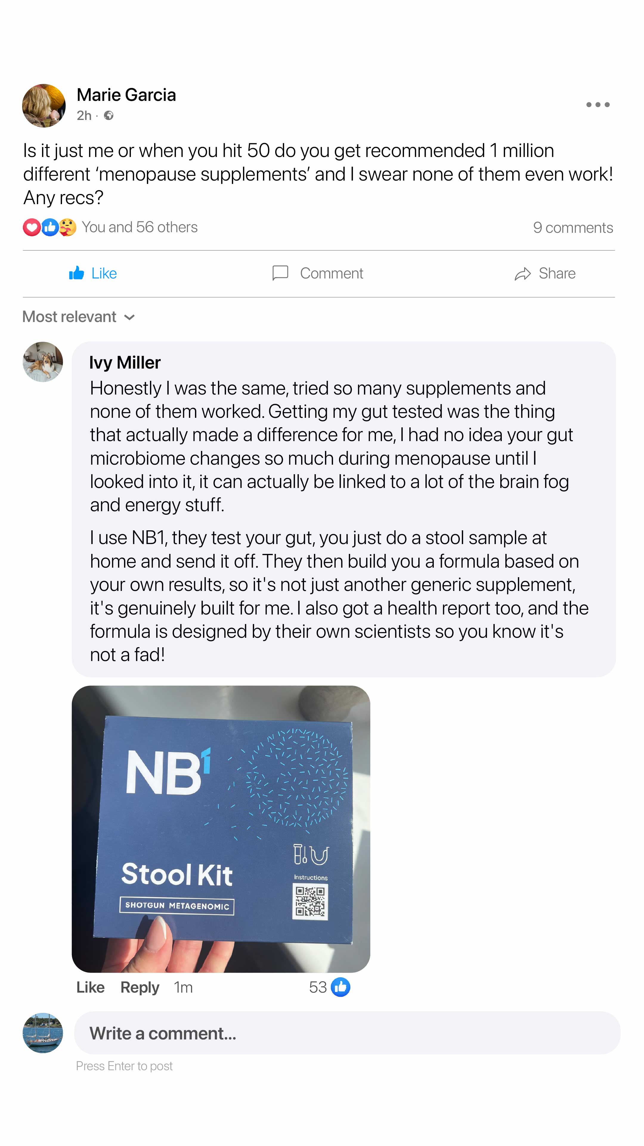 NB1 Health UK Facebook ad: Brain Fog? Get Your Gut Reading.