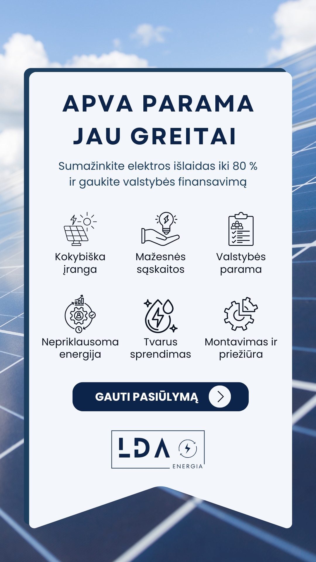 LDA Energia Facebook ad: Saulės elektrinė už mažesnę kainą
