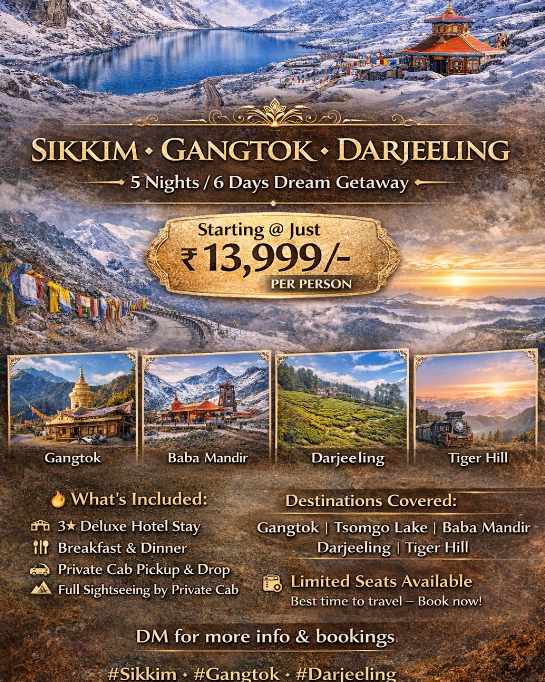 tripmakerofficial Facebook ad: **Sikkim • Gangtok • Darjeeling**