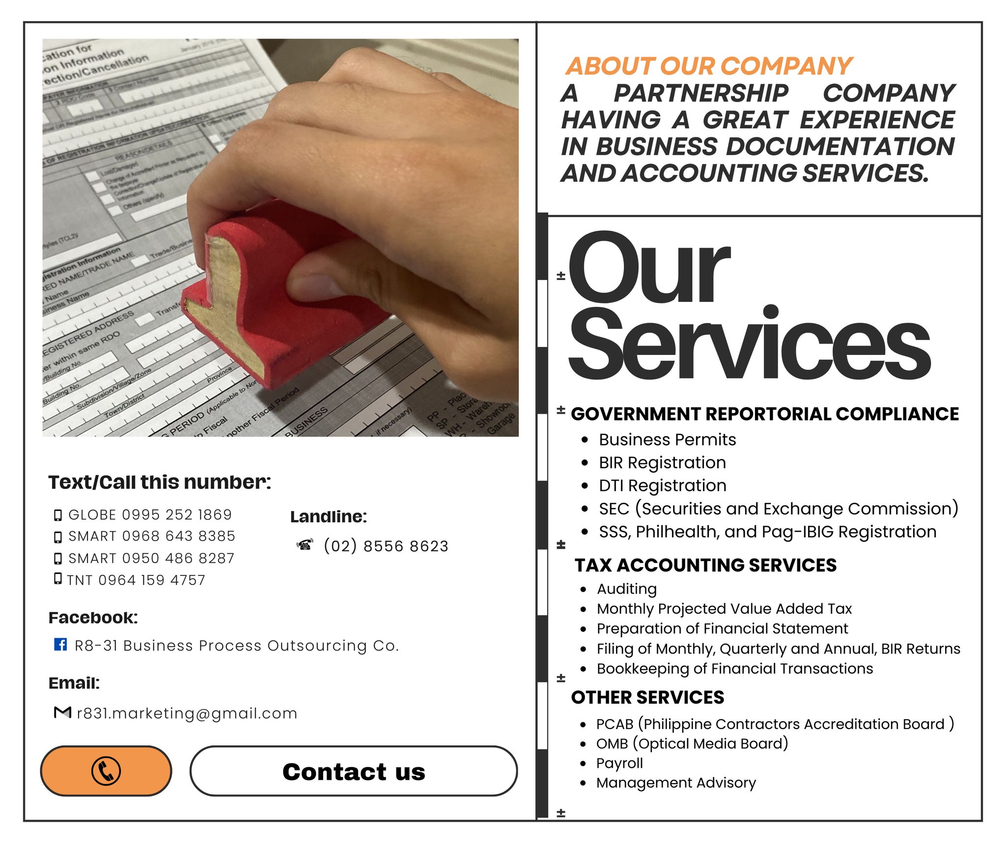 R8-31 Business Process Outsourcing Co. Facebook ad: Are you looking for a business that provides…