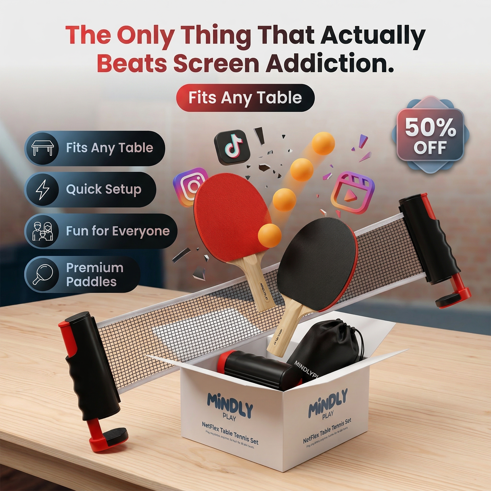 MindlyPlay Facebook ad: Get Everyone Off Screens in Seconds