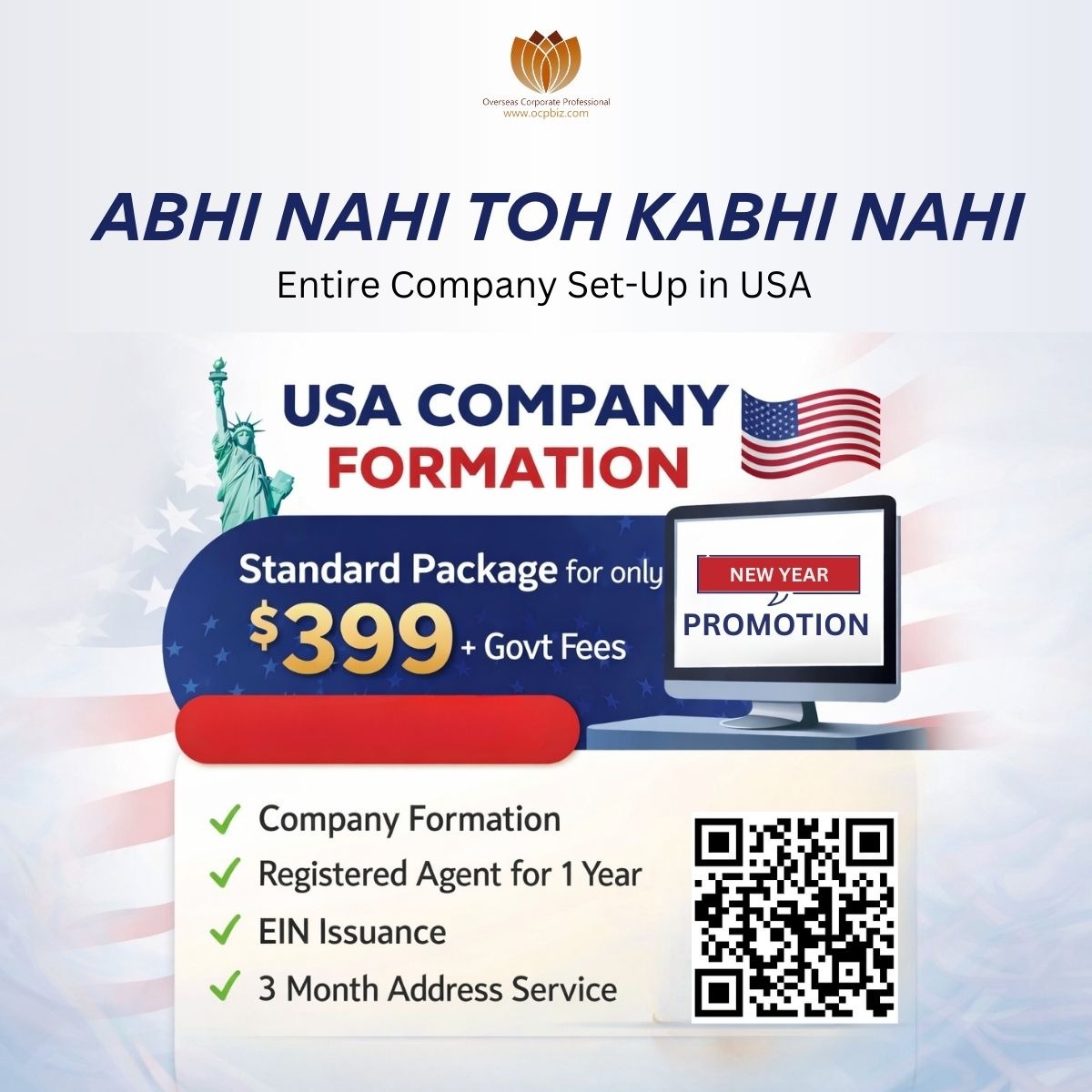 Overseas Corporate Professional Facebook ad: Start Your USA Company for $399