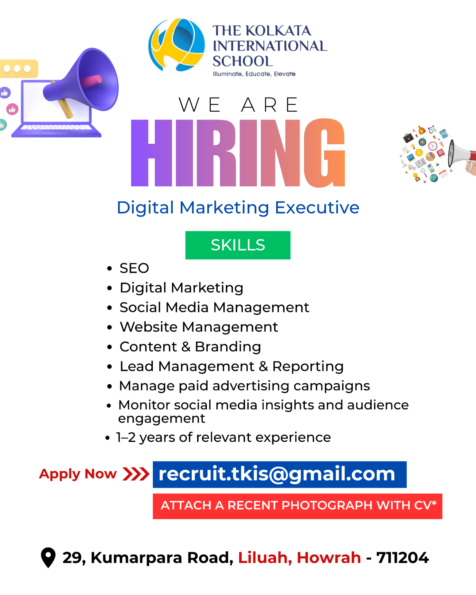 The Kolkata International school Facebook ad: We’re Hiring, Digital Marketing Executive