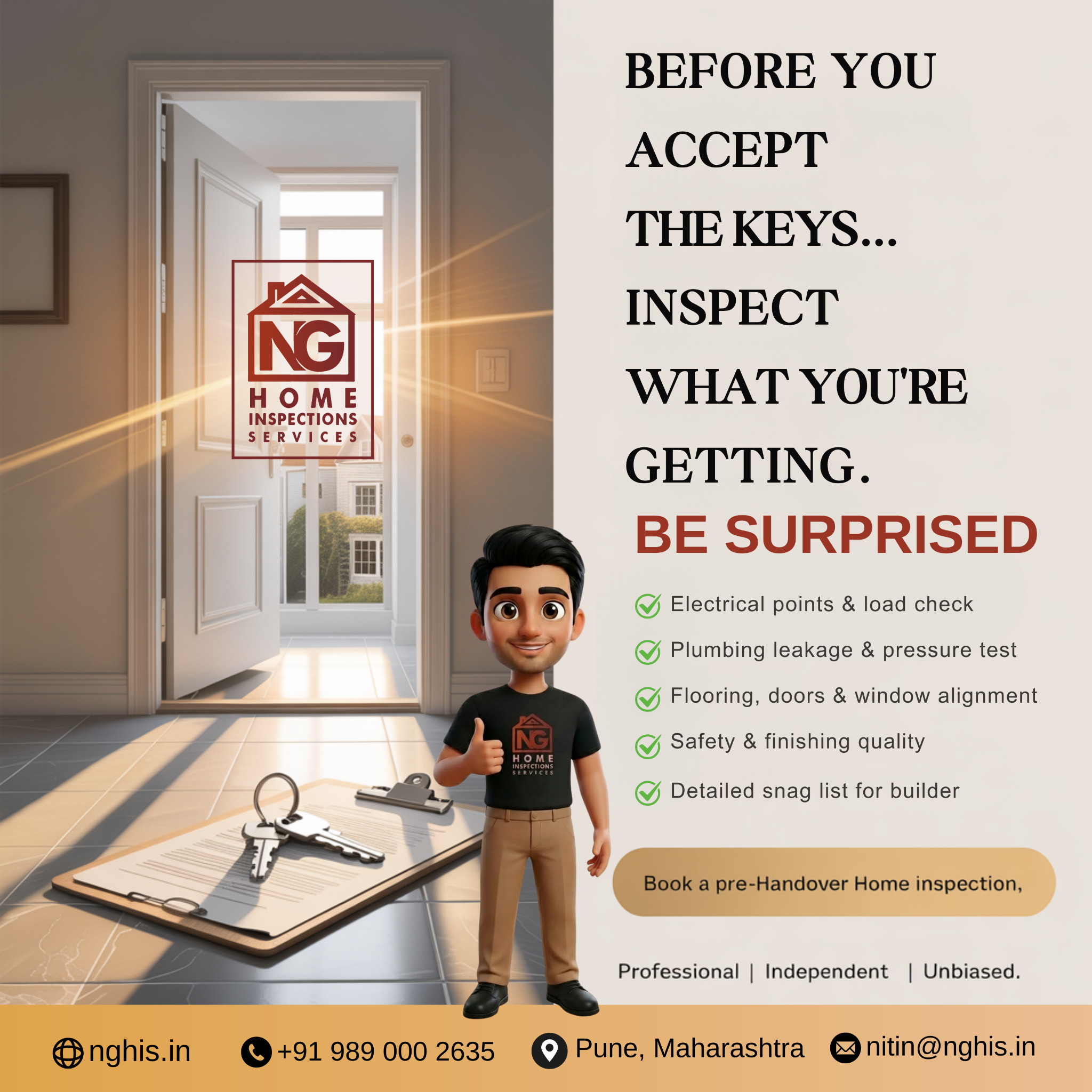 NG Home Inspection Facebook ad: Accepting Keys Soon? Inspect What You're Getting.
