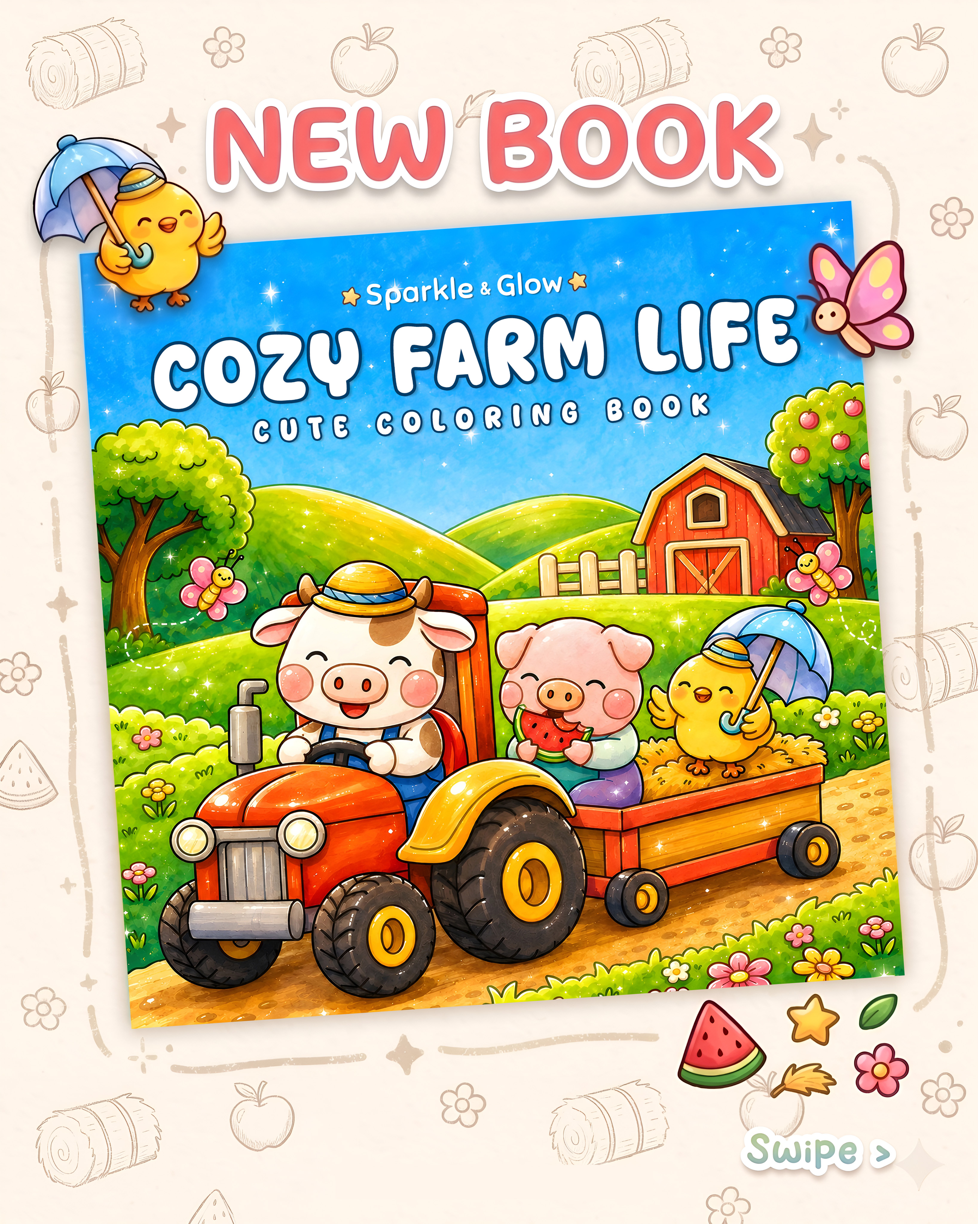 sparkleandglow.co Facebook ad: Something new just dropped: Cozy Farm Life Coloring…
