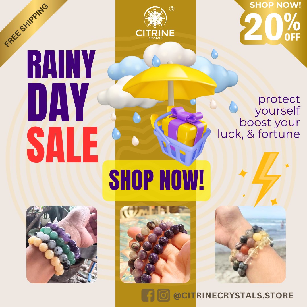 Citrine Crystals Facebook ad: RAINY DAY SALE 20% OFF