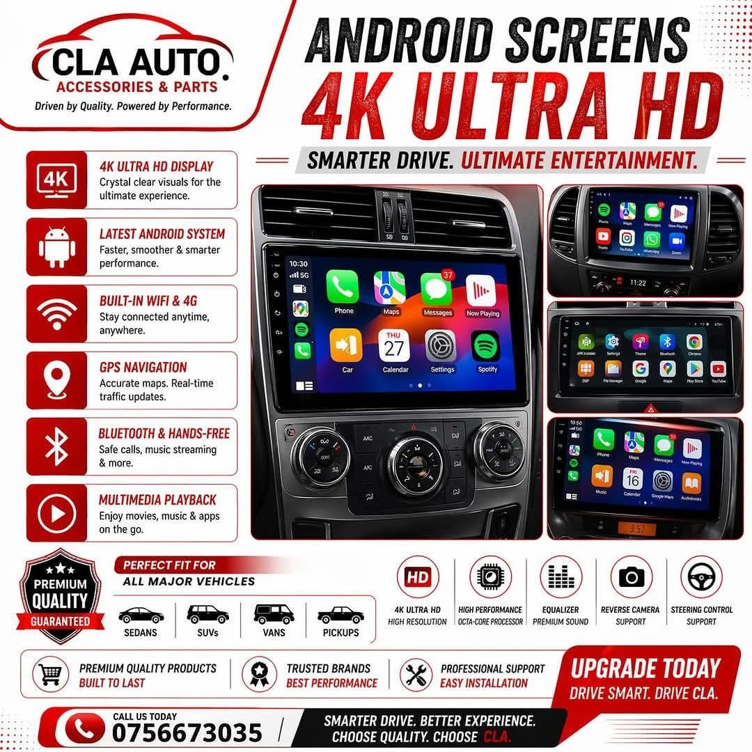 Cla Auto Accessories Facebook ad: HIGH QUALITY ANDROID SCREEN, CAR ALARM SYSTEMS, TRACKERS…