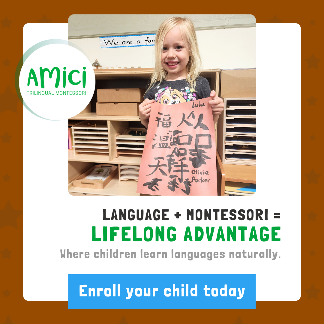 Amici Trilingual Montessori Facebook ad: Prepare your children for their future by giving…