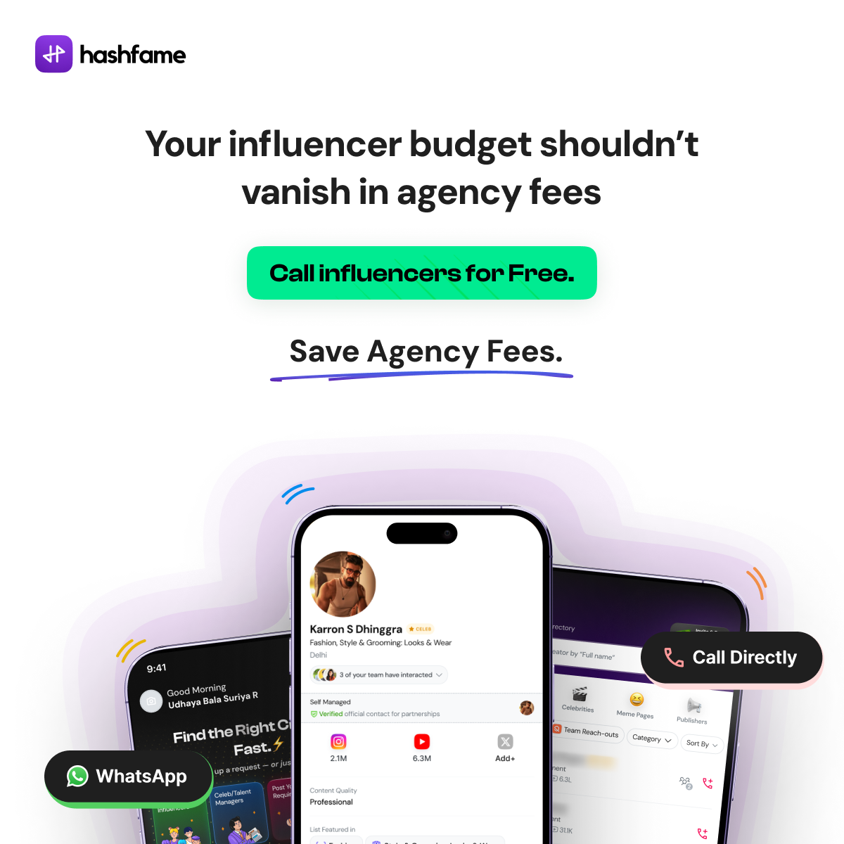 HashFame Facebook ad: No signup cost. No agency fees