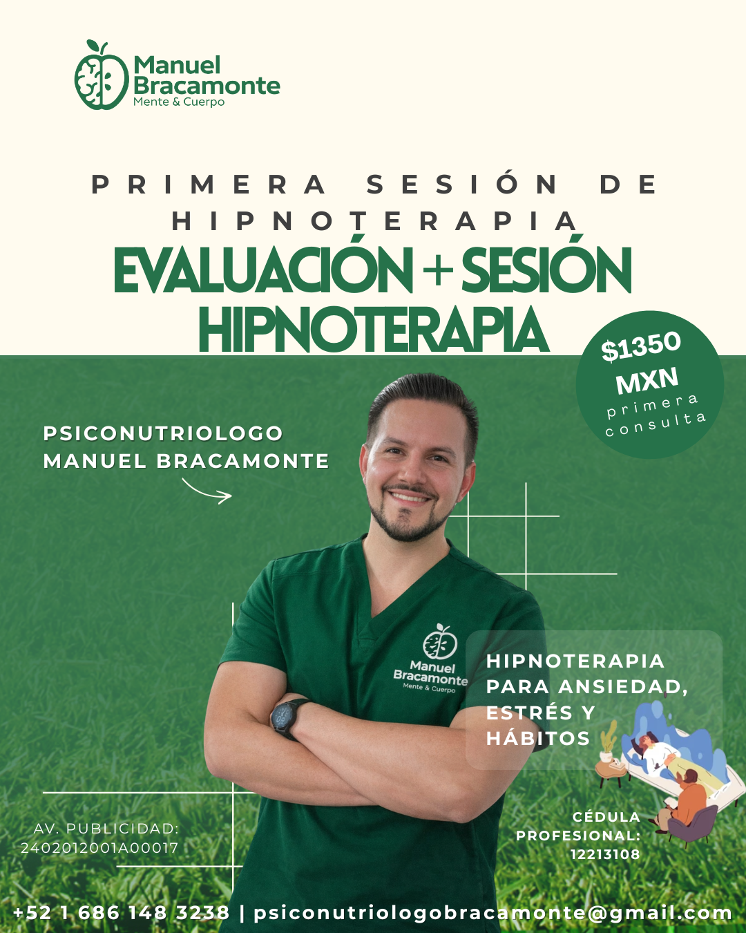 Manuel Bracamonte - Mente y Cuerpo Facebook ad: Agenda sesión de Hipnoterapia