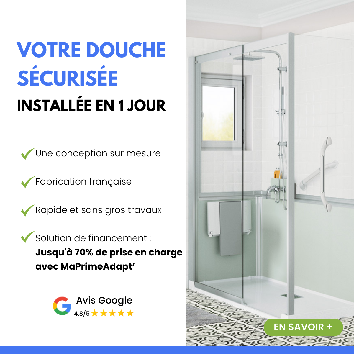 Sérénité Douche Facebook ad: Sécurisez Votre Douche en 1 Jour!