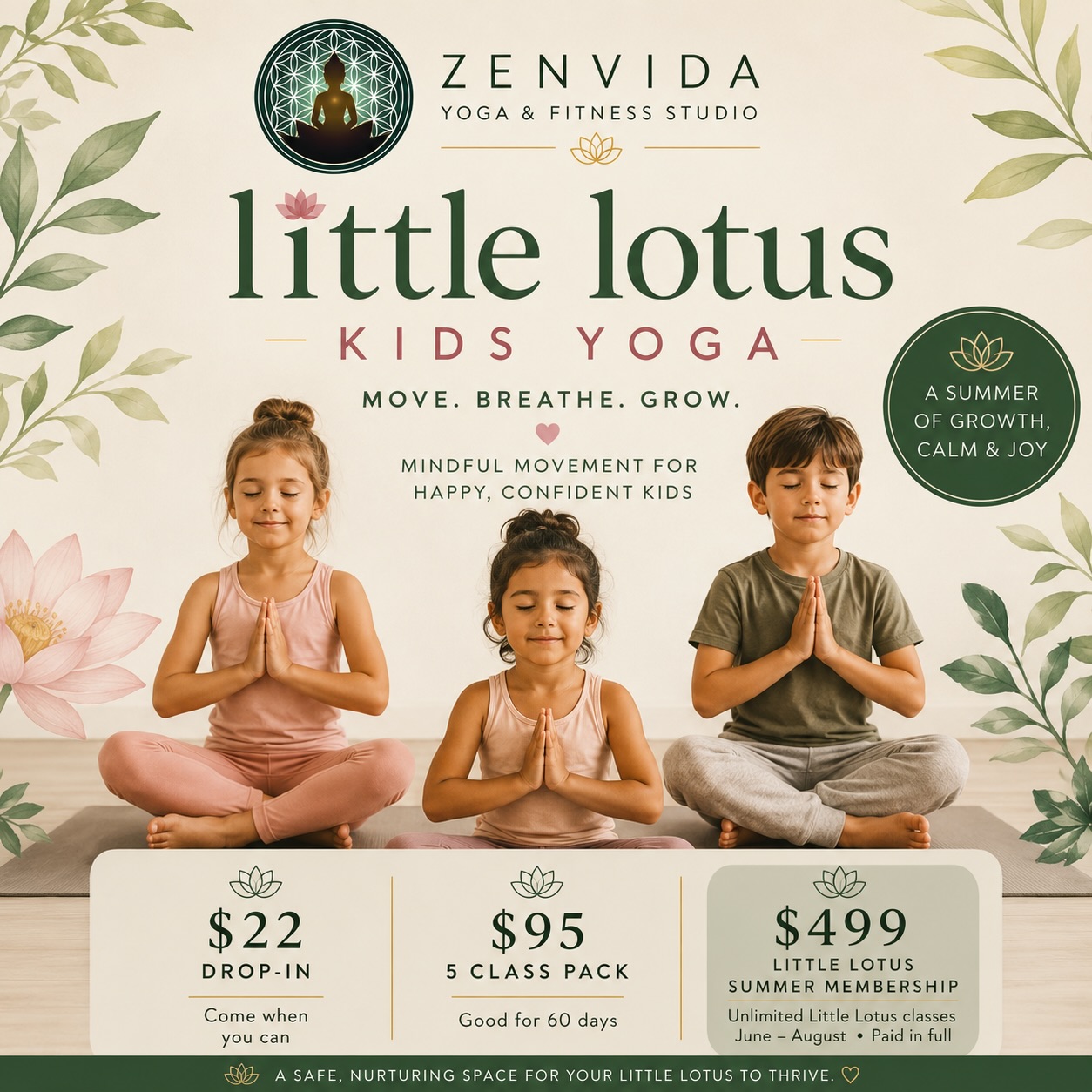 ZenVida Yoga & Fitness Studio Facebook ad: Little Lotus Kid’s Yoga is blooming at ZenVida!