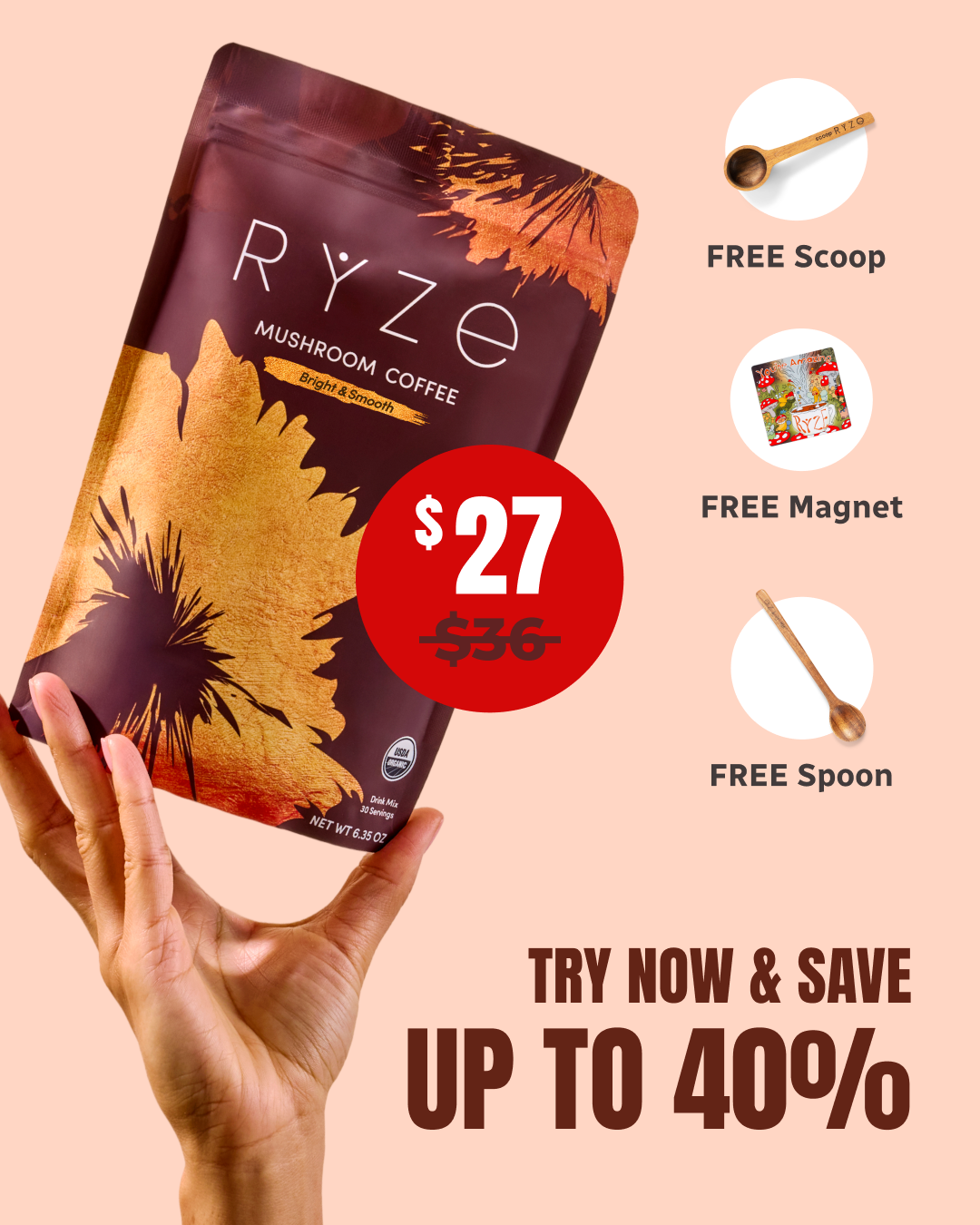 RYZE Superfoods Facebook ad