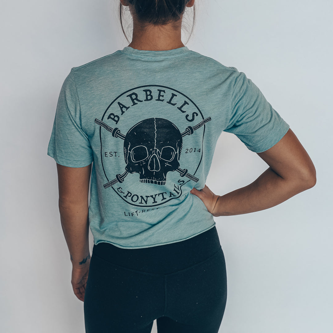 Barbells & Ponytails Facebook ad: Treat yourself to a fun new gym shirt.because…