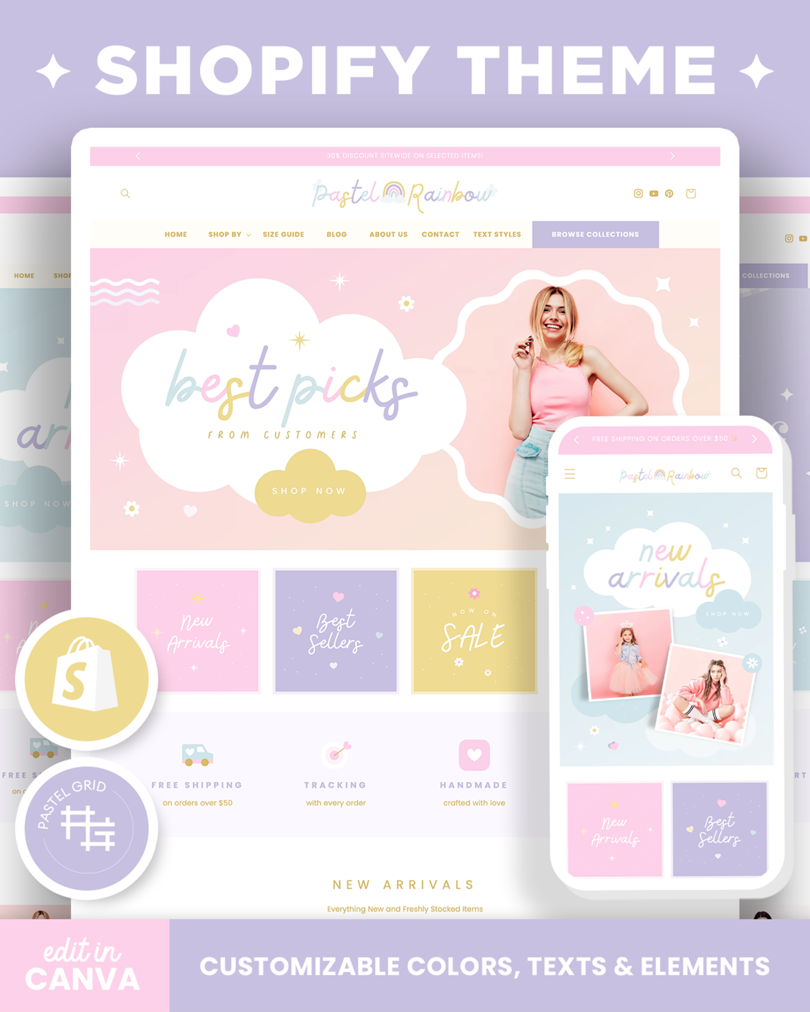 Pastel Grid Facebook ad: Create Your Dream Shop in Minutes!