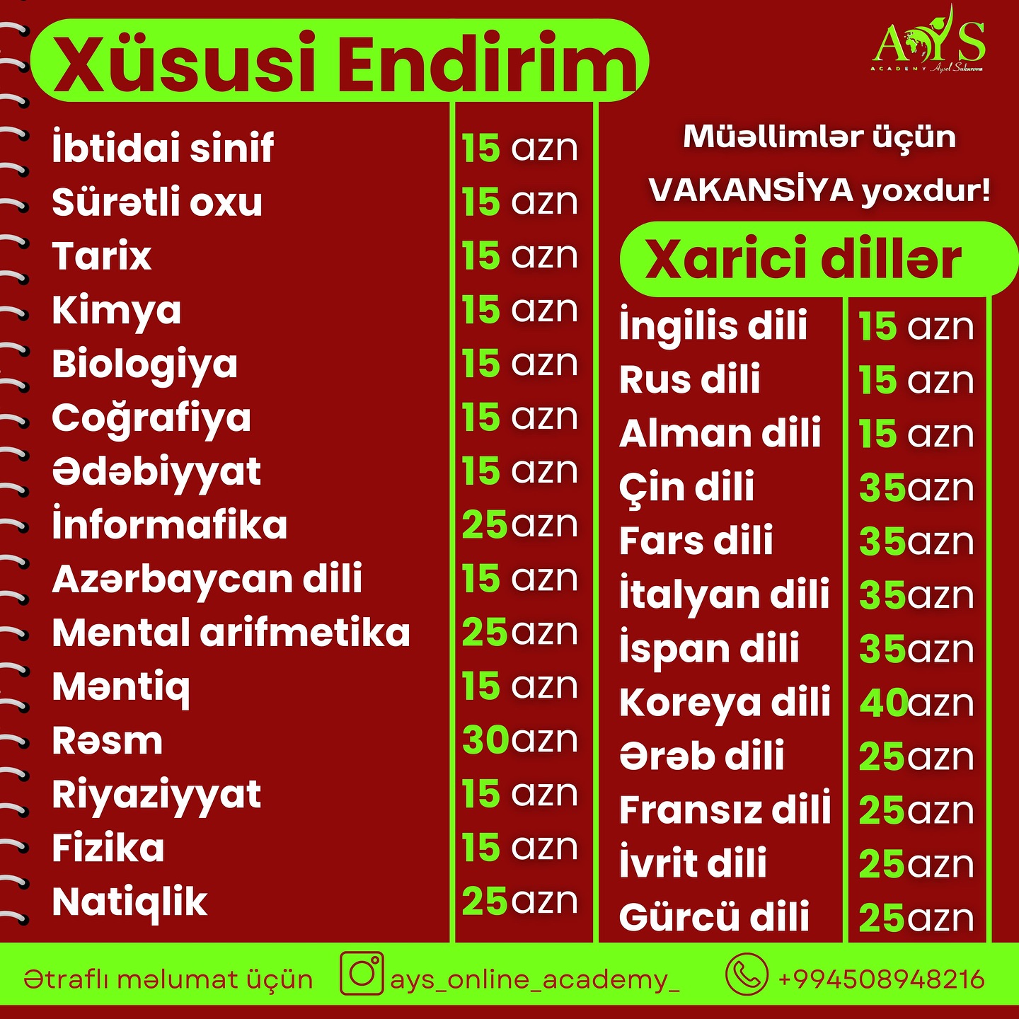 AYS Academy Facebook ad: Xüsusi endirimlərimiz sentyabrın 15nə kimi davam…