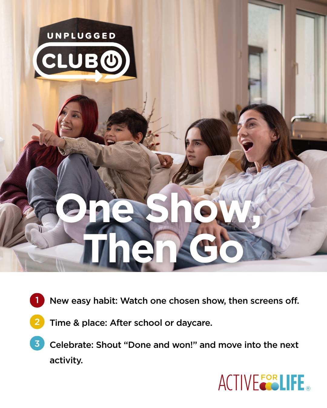 Active for Life Facebook ad: Setting screen time limits doesn't mean never streaming…