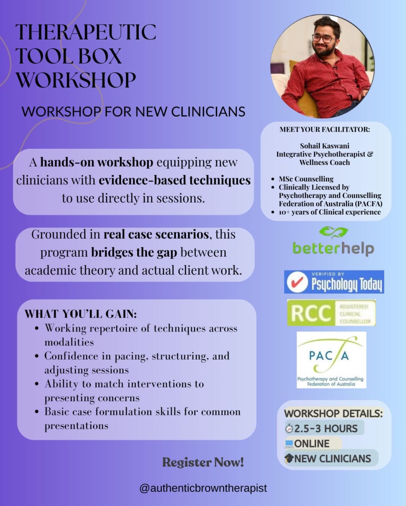 Sohail Kaswani Facebook ad: A hands-on workshop equipping new clinicians with…
