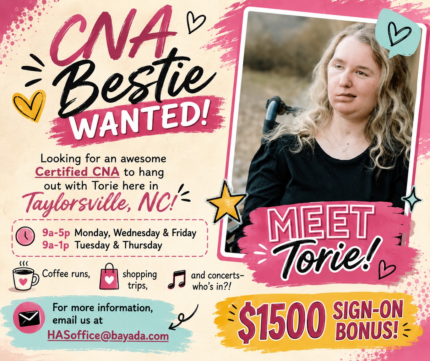 BAYADA Home Health Care, Hickory, NC Facebook ad: CNA BESTIE WANTED!