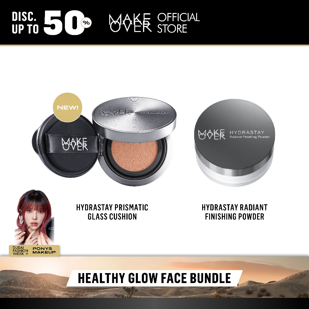 MAKE OVER Cosmetics Facebook ad: Flawless base, fresh finish, all day.