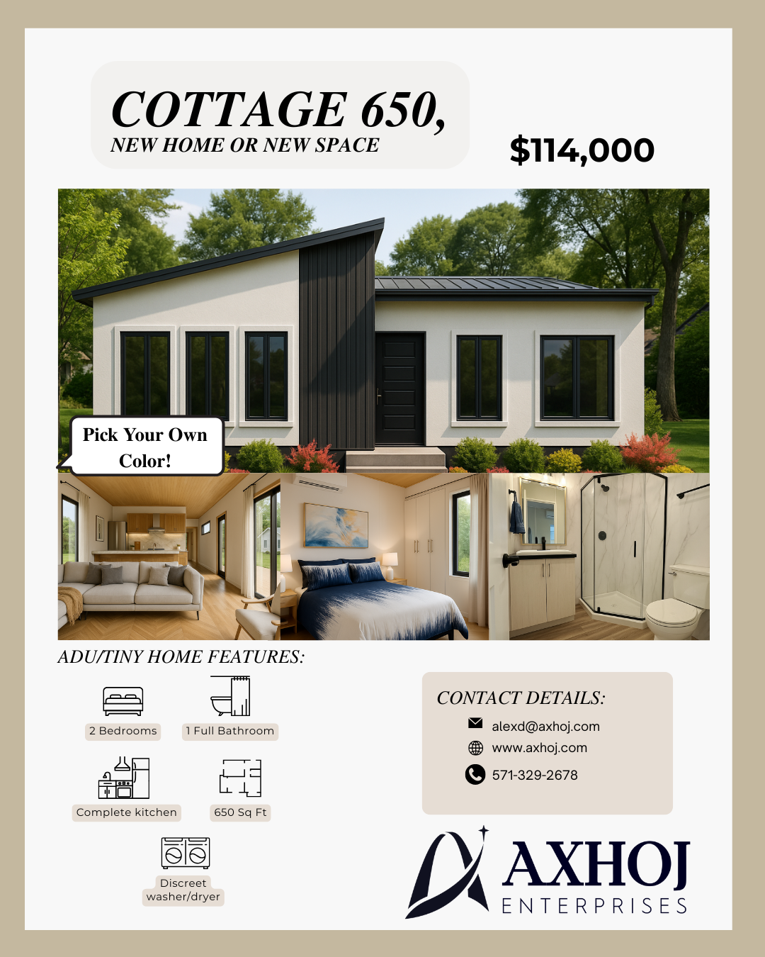 Axhoj Enterprises Facebook ad: The ADU and Tiny Home for the Carolinas