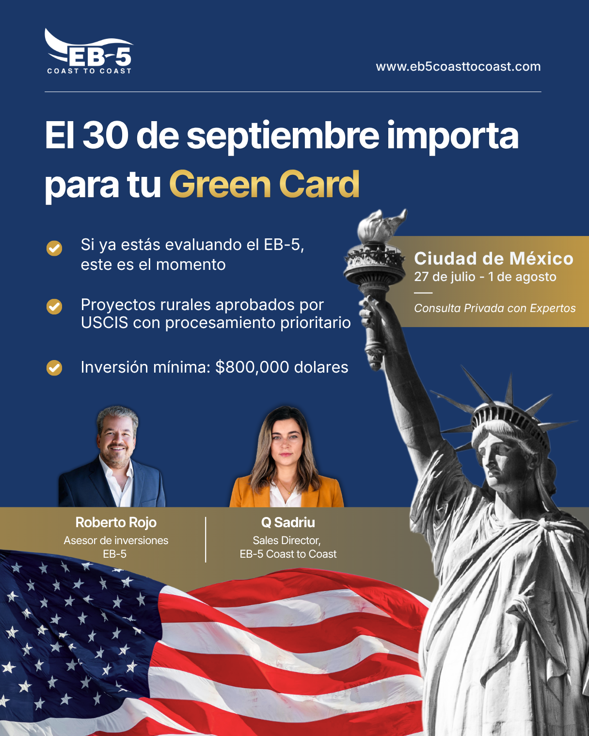 EB-5 Coast to Coast Facebook ad: Reúnase con expertos EB-5 en Ciudad de México
