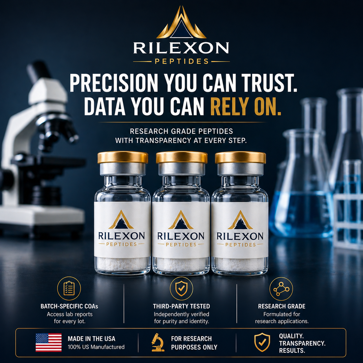 Rilexon Facebook ad: Stop Guessing. Start Verifying. Batch-specific COAs…