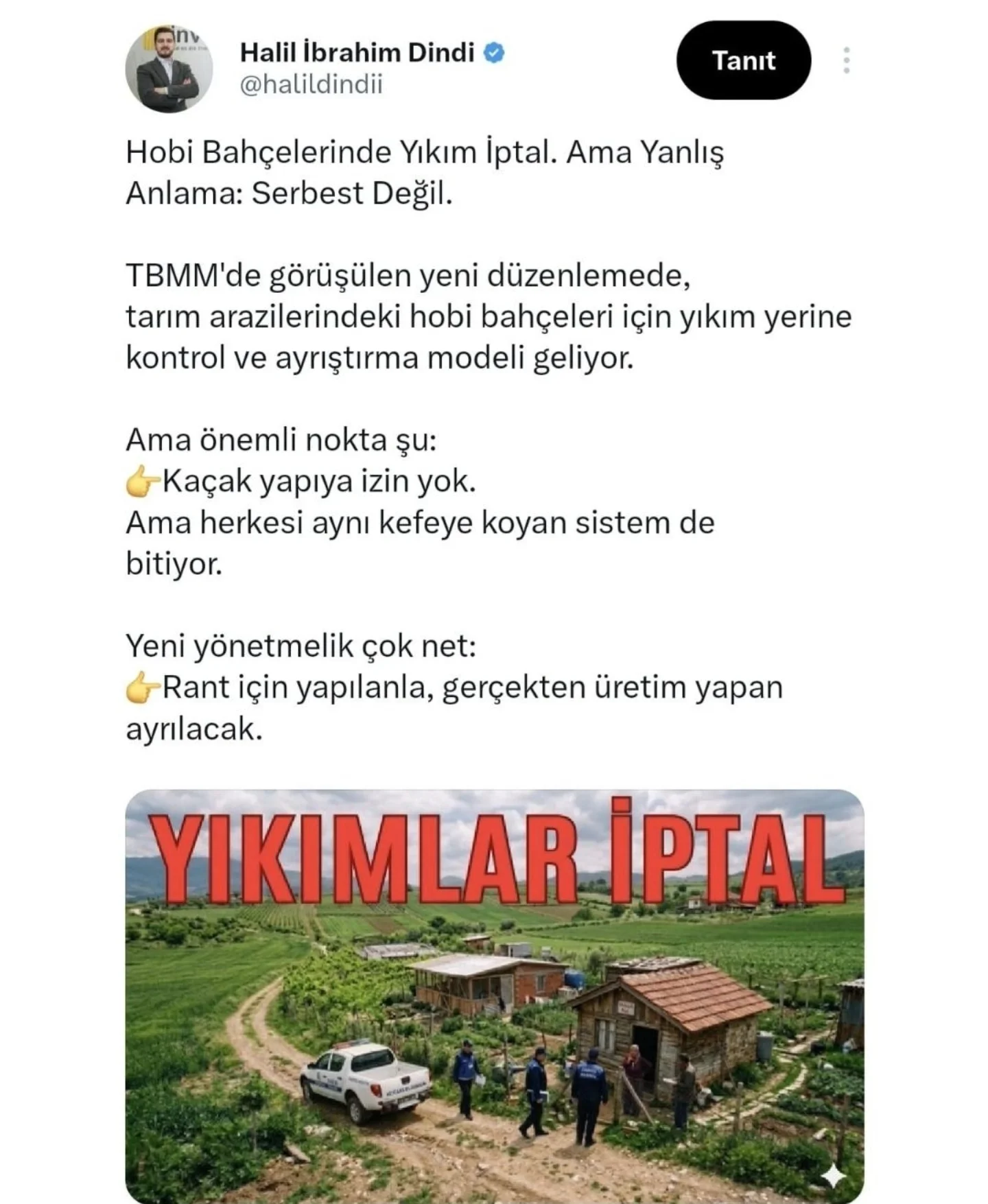 Investtime Arazi Yatırım Danışmanlığı Facebook ad: Hobi Bahçelerinde Yıkım İptal.