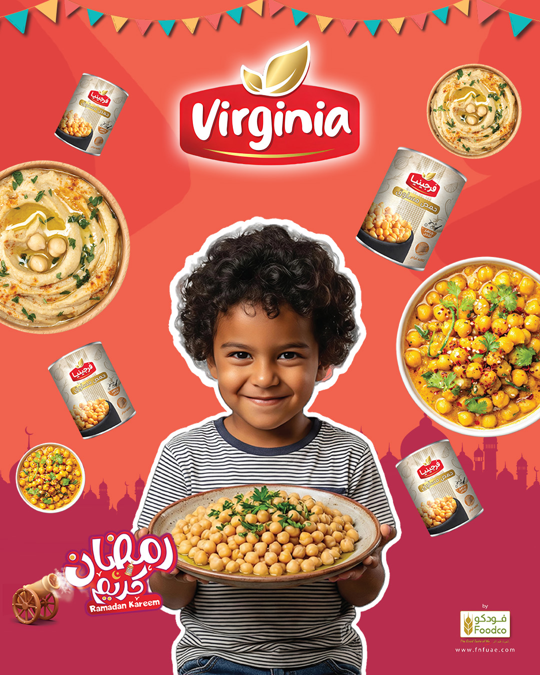 Virginia Foods Facebook ad: من السحور إلى الإفطار، حمص مسلوق فيرجينيا يضيف…