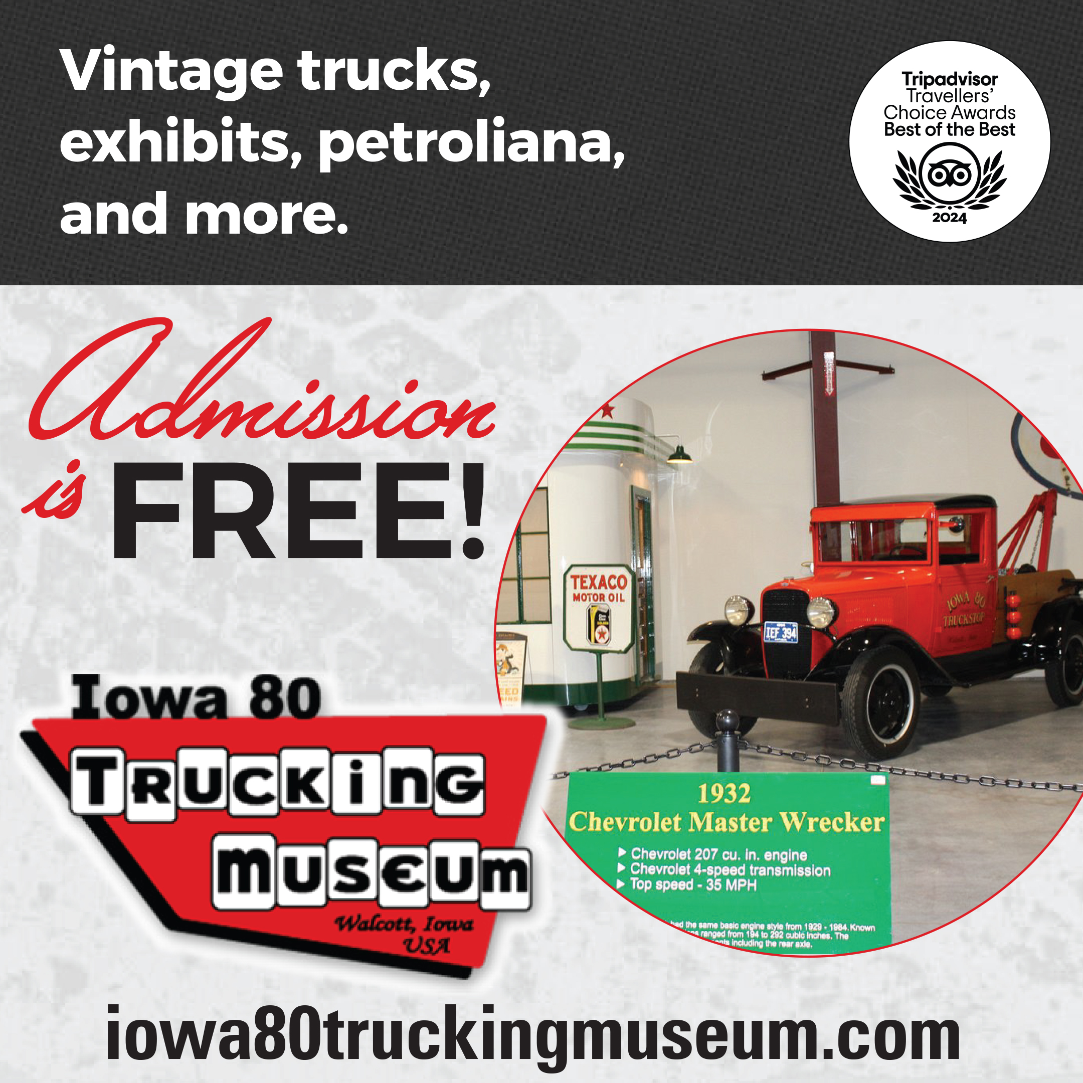 Iowa 80 Trucking Museum Facebook ad: Visit the award-winning Iowa 80 Trucking Museum!