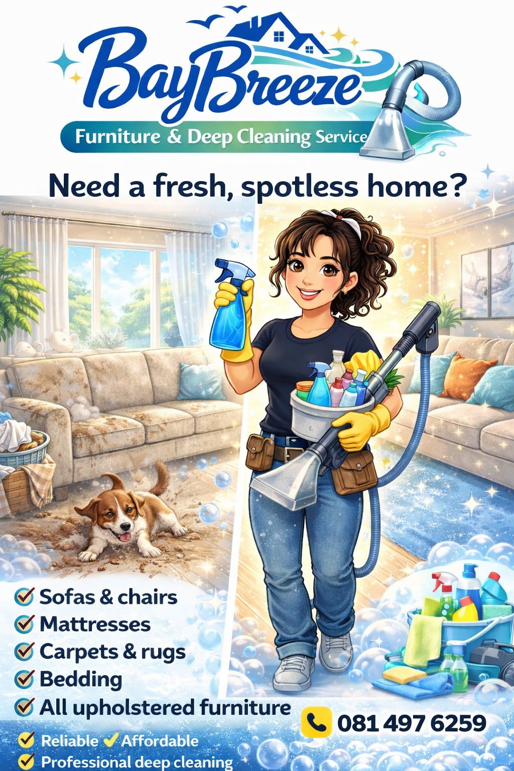 BayBreeze Furniture and Cleaning Service Facebook ad from Apr 3, 2026